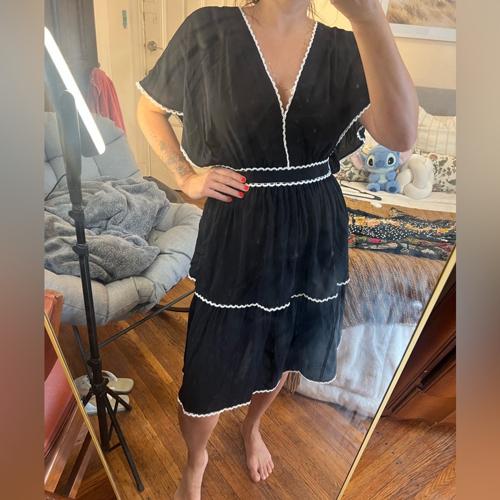 Anthropologie Black Dress with White Lace Trim